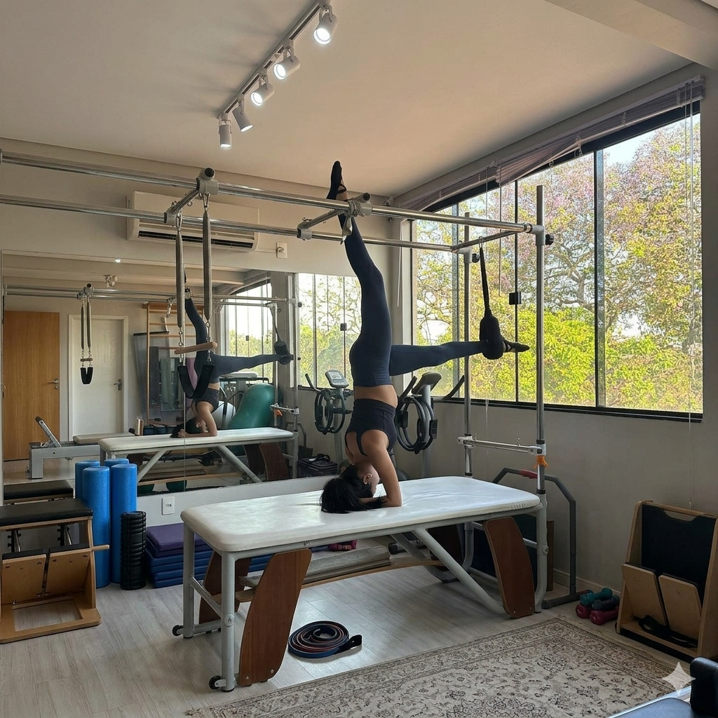 Pessoa praticando yoga em ambiente iluminado